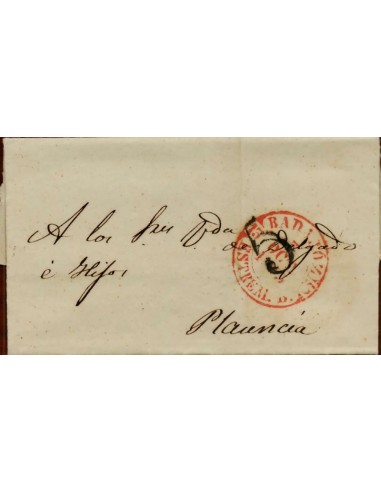 FA1676B. PREFILATELIA. 1843, 7 de octubre. Sobrescrito circulado de Badajoz a Plasencia
