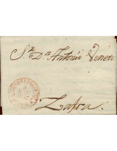 FA1676C. PREFILATELIA. 1847, 5 de mayo. Sobrescrito circulado de Jerez de los Caballeros a Zafra