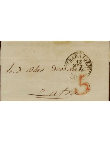FA1676D. PREFILATELIA. 1844, 13 de septiembre. Sobrescrito circulado de Badajoz a Zafra