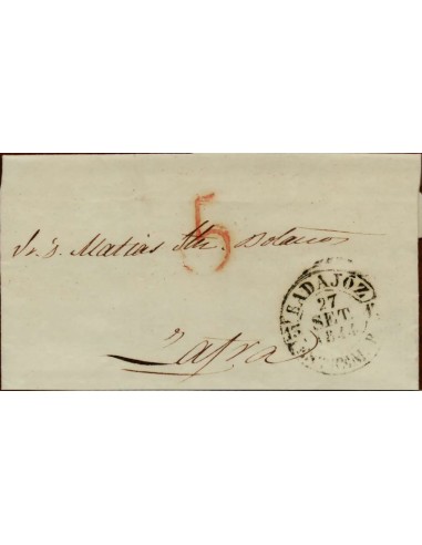 FA1677B. PREFILATELIA. 1844, 27 de septiembre. Sobrescrito circulado de Badajoz a Zafra