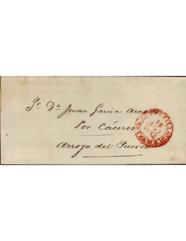 FA1679B. PREFILATELIA. 1852, 18 de agosto. Sobrescrito circulado de Trujillo a Arroyo del Puerco