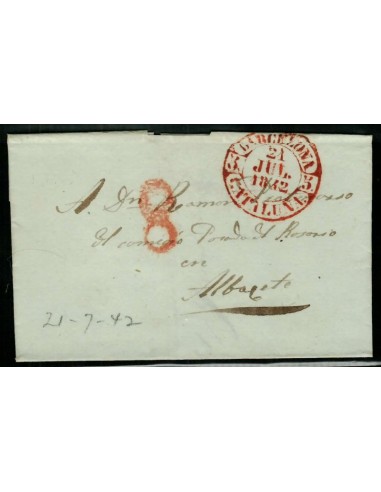 FA1769C. PREFILATELIA. 1842, 21 de julio. Sobrescrito circulado de Barcelona a Albacete