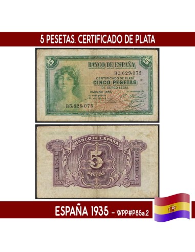 España 1935. 5 pts. Certificado de Plata (F)