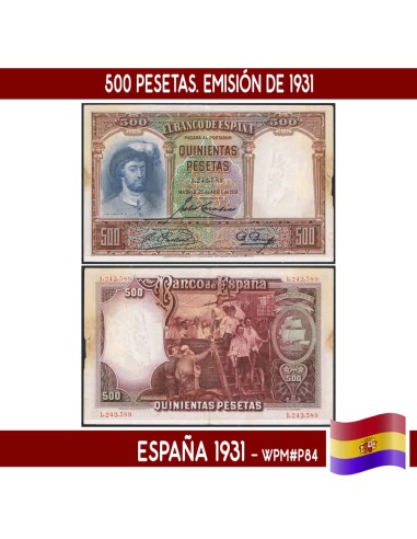 España 1931. 500 pts. Juan Sebastián Elcano (VF)