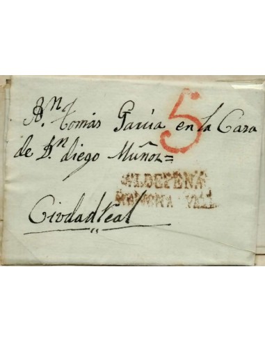 FA0810J. PREFILATELIA. 1837, 27 de enero. Sobrescrito circulado de Valdepeñas a Ciudad Real, RR