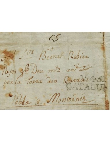FA0821. PREFILATELIA. (1802-40). Sobrescrito circulado de Villafranca del Penedés a Pobla de Monfornes