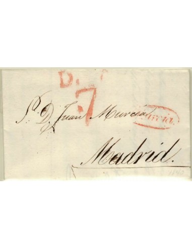 FA1353B. PREFILATELIA. (1839-42ca). Sobrescrito circulado de Murcia a Madrid