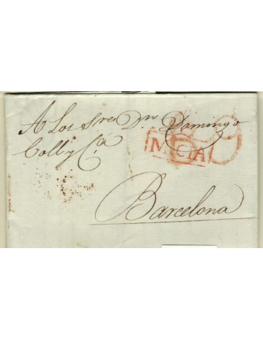 FA1353C. PREFILATELIA. (1816-37ca). Sobrescrito circulado de Murcia a Barcelona