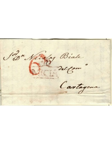 FA1353D. PREFILATELIA. (1816-37ca). Sobrescrito circulado de Murcia a Cartagena