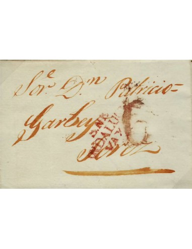 FA0813K. PREFILATELIA. 1818, 24 de febrero. Sobrescrito circulado de Niebla a Jerez de la Frontera