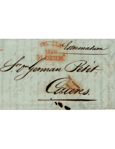 FA0814C. PREFILATELIA. 1836, 31 de diciembre. Sobrescrito circulado de Sevilla a Cáceres