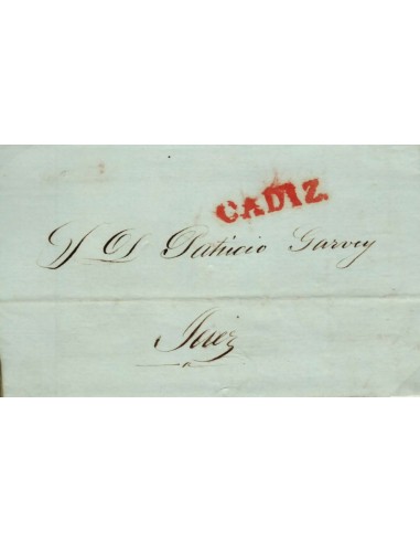 FA0815E. PREFILATELIA. 1842, 31 de marzo. Sobrescrito circulado de Cádiz a Jerez de la Frontera