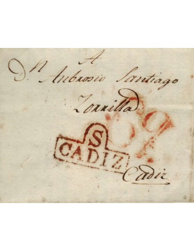 FA0815M. PREFILATELIA. 1820, 14 de enero. Sobrescrito circulado de Sánlucar de Barrameda a Cádiz