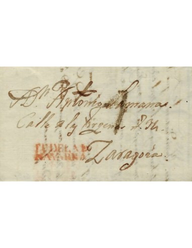 FA0822H. PREFILATELIA. (1814-19). Sobrescrito circulado de Tudela a Zaragoza