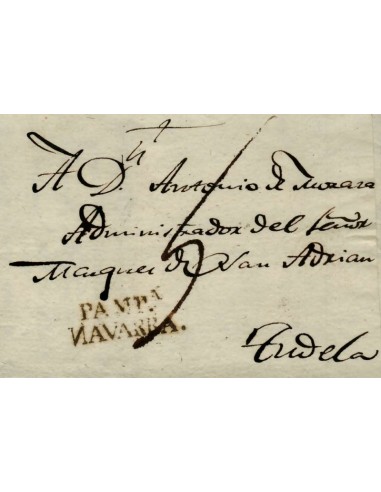 FA0823D. PREFILATELIA. (1824ca). Sobrescrito circulado de Pamplona a Tudela, RR