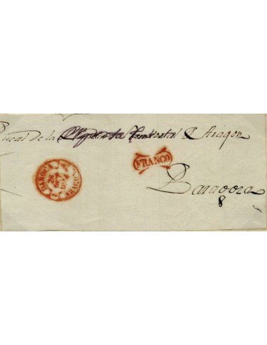 FA0925A. PREFILATELIA. 1844, 26 de octubre. Fragmento de sobrescrito circulado de Daroca a Zaragoza. RR