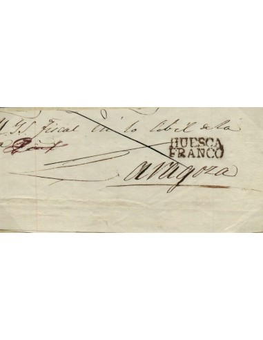 FA0928. PREFILATELIA. (1822ca). Fragmento de sobrescrito circulado de Huesca a Zaragoza. RR