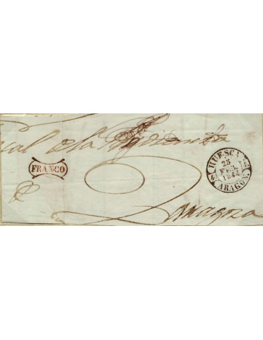 FA0928A. PREFILATELIA. 1844, 25 de febrero. Fragmento de sobrescrito circulado de Huesca a Zaragoza. R