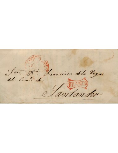 FA0949A. PREFILATELIA. 1849, 27 de julio. Sobrescrito circulado de Bilbao a Santander