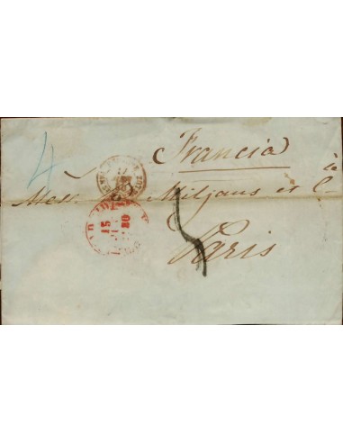FA1686D. PREFILATELIA. 1850. Sobrescrito circulado de Madrid a Paris (Francia)
