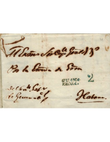 FA0818A. PREFILATELIA. 1843, 12 de mayo. Sobrescrito circulado de Guanavacoa a La Habana, RRR