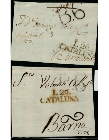 FA0820A. PREFILATELIA. (1802-42). Conjunto de 2 sobrescritos circulados de Igualada a Barcelona