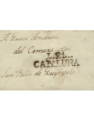 FA0820E. PREFILATELIA. (1803-25). Sobrescrito circulado de La Bisbal a San Feliu de Guixols