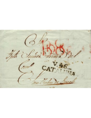 FA0820S. PREFILATELIA. (1802-37). Sobrescrito circulado de Villanueva y la Geltrú a San Feliu de Guixols