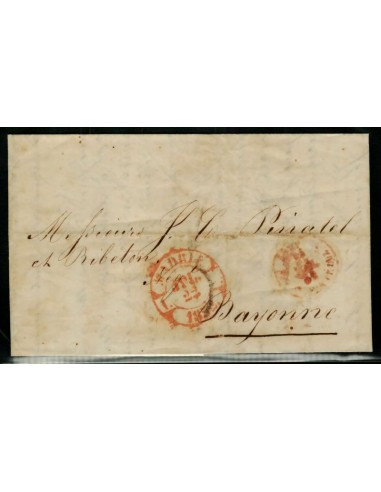FA1773D. PREFILATELIA. 1852, 22 de julio. Sobrescrito circulado de Madrid a Bayona (Francia)