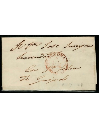 FA1774A. PREFILATELIA. 1848, 8 de julio. Sobrescrito circulado de Gerona a San Feliu de Guixols