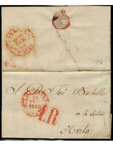 FA1778B. PREFILATELIA. 1846, 28 de febrero. Sobrescrito circulado de Madrid a Ávila