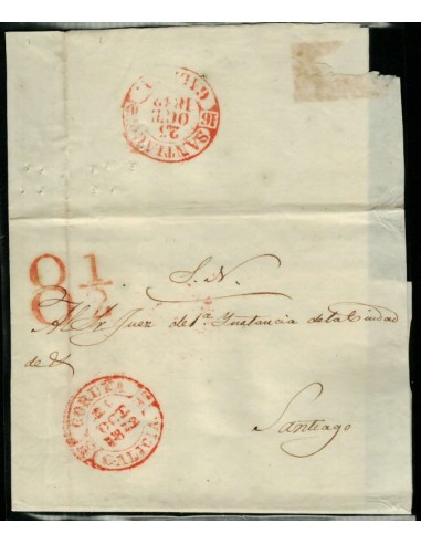 FA1781. PREFILATELIA. 1842, 24 de octubre. Sobrescrito circulado de Coruña a Santiago