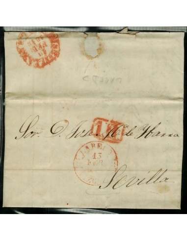 FA1781A. PREFILATELIA. 1848, 13 de febrero. Sobrescrito circulado de Laredo a Sevilla