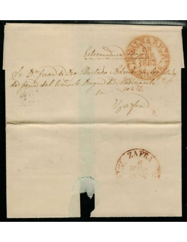 FA1783B. PREFILATELIA. 1852, 28 de abril. Sobrescrito circulado de Palma de Mallorca a Zafra