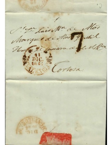 FA1788B. PREFILATELIA. 1844, 11 de diciembre. Sobrescrito circulado de Valencia a Tortosa