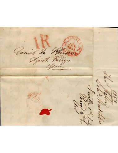 FA1788C. PREFILATELIA. 1851, 1 de julio. Sobrescrito circulado de Sevilla a Cádiz