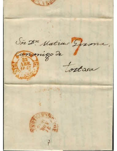 FA1789. PREFILATELIA. 1845, 23 de abril. Sobrescrito circulado de Valencia a Tortosa