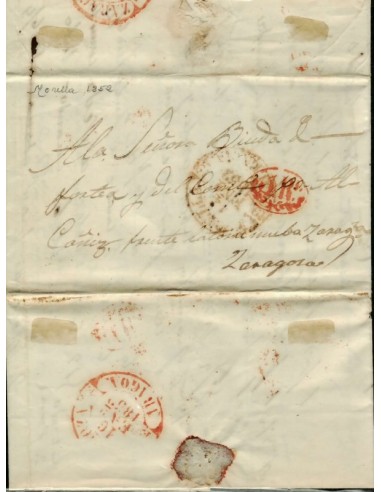 FA1789C. PREFILATELIA. 1852, 14 de enero. Sobrescrito circulado de Morella a Zaragoza
