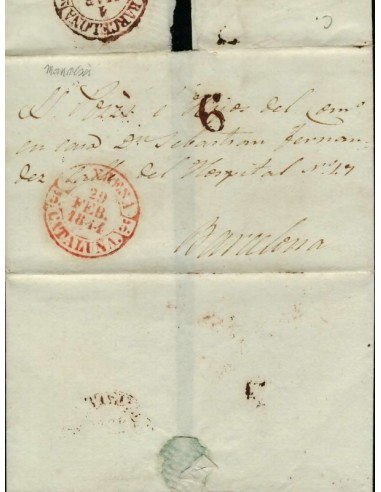FA1789E. PREFILATELIA. 1844, 29 de febrero. Sobrescrito circulado de Manresa a Barcelona