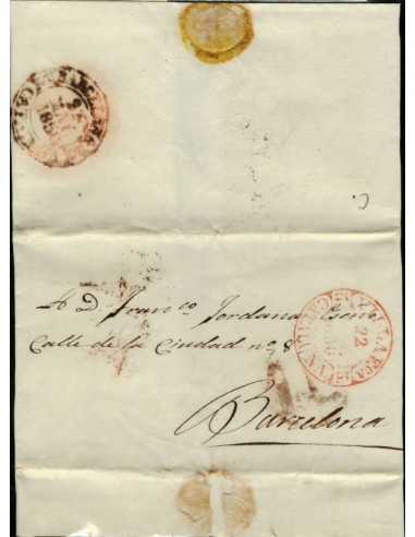 FA1792. PREFILATELIA. 1850, 22 de mayo. Sobrescrito circulado de Villafranca del Penedes a Barcelona
