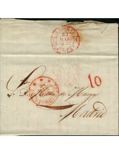 FA1792D. PREFILATELIA. 1843, 28 de marzo. Sobrescrito circulado de Vitoria a Madrid