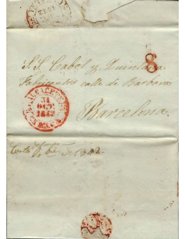 FA1795C. PREFILATELIA. 1842, 31 de octubre. Sobrescrito circulado de Albacete a Barcelona