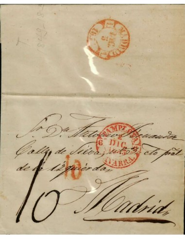 FA1795D. PREFILATELIA. 1853, 2 de diciembre. Sobrescrito circulado de Pamplona a Madrid