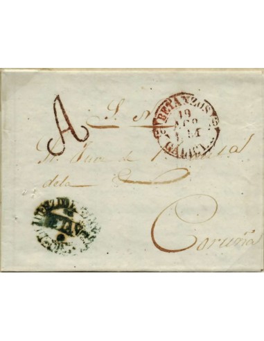FA1039B. PREFILATELIA. 1851, 19 de agosto. Envuelta de plica judicial remitida de Betanzos a Coruña, RR