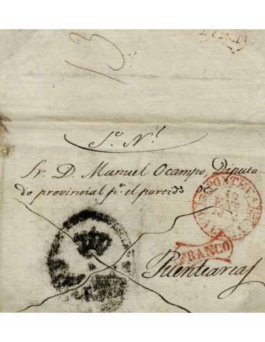FA0977A. PREFILATELIA. 1844, 10 de enero. Sobrescrito circulado de Pontevedra a Puenteareas, RR