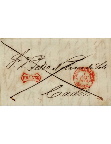 FA0994A. PREFILATELIA. 1844, 1 de mayo. Sobrescrito circulado de Jerez de la Frontera a Cádiz, RRR