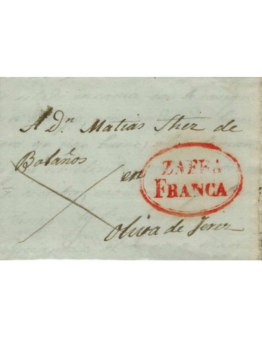 FA1005B. PREFILATELIA. 1827, 25 de septiembre. Sobrescrito circulado de Zafra a Oliva de la Frontera, RR