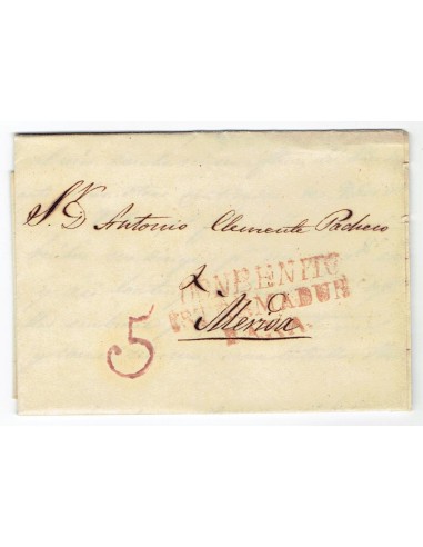 FA1805B. PREFILATELIA. 1843, 16 de diciembre. Sobrescrito circulado de Don Benito a Mérida