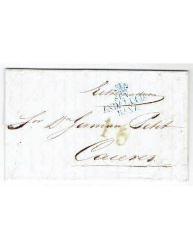 FA1828B. PREFILATELIA. 1840, 8 de enero. Sobrescrito circulado de Sevilla a Cáceres