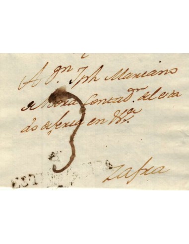 FA1159-7. PREFILATELIA. 1775, 3 de octubre. Sobrescrito circulado de Badajoz a Zafra, RRR